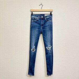 RAG & BONE High Rise Skinny Jeans Blue Bonnie Denim Distressed Rip